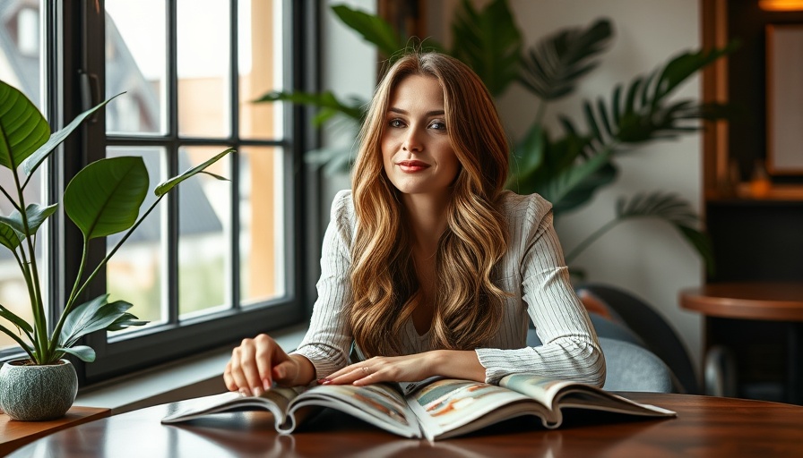 Sophisticated woman on magazine cover, indoor setting with warm lighting.
