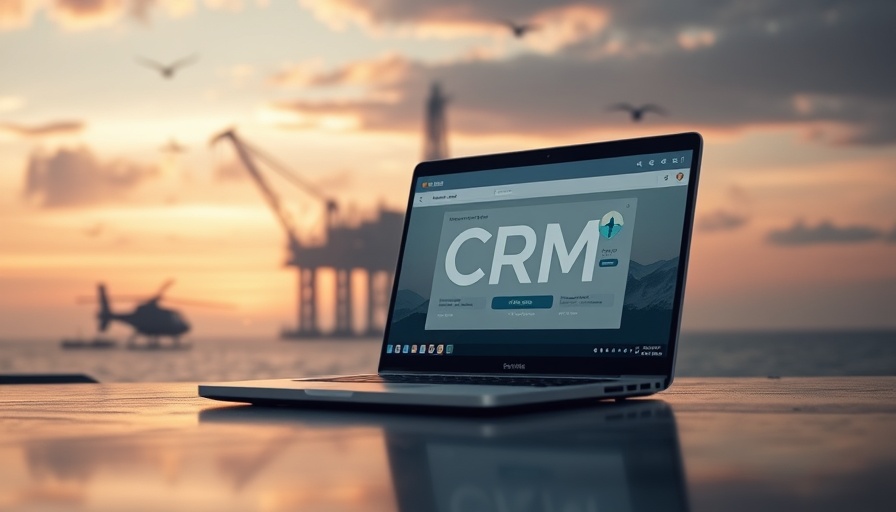 Laptop with CRM software and oil rig illustration