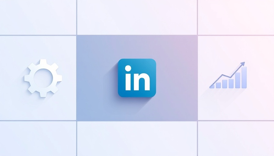 Graphic grid with LinkedIn, gear, and growth chart icons, schedule LinkedIn posts concept.