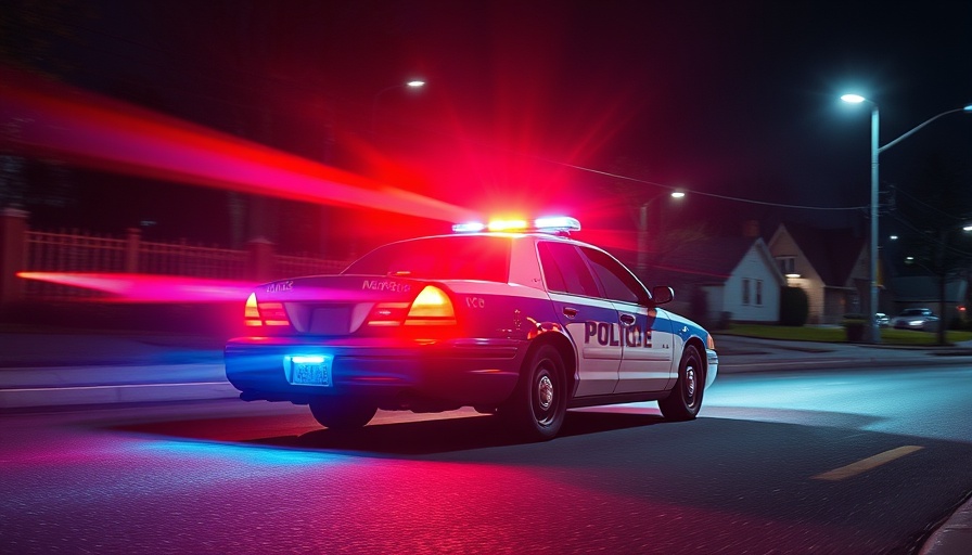 Police cars with flashing lights at night in suburban street