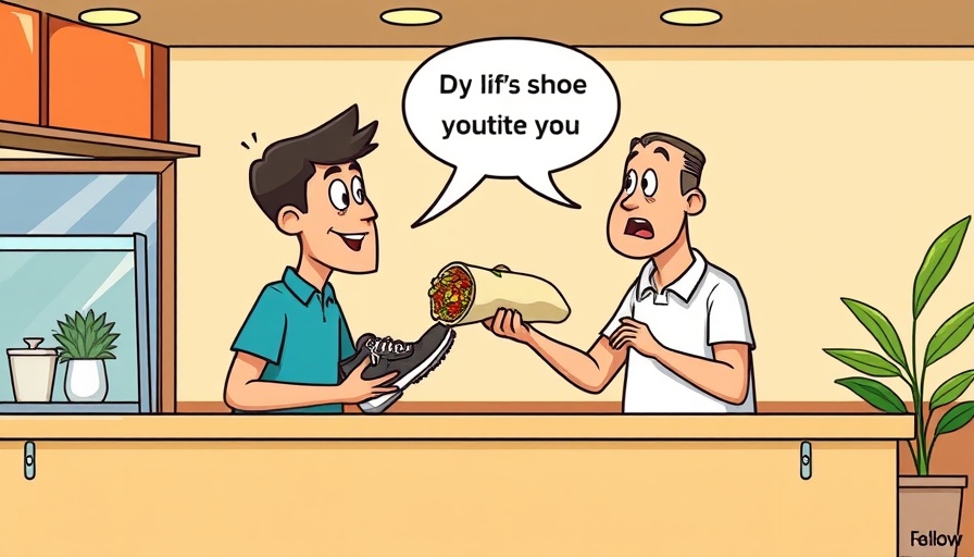 Cartoon of customer trust humor in business exchange, focusing on positive service experience.