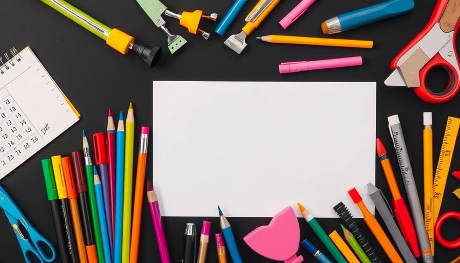 Creative arrangement of tools and office supplies for social media marketing tools 2025.