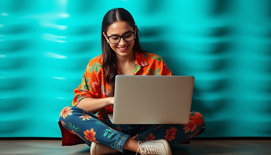 Young woman learning how to run a social media takeover, smiling at laptop.