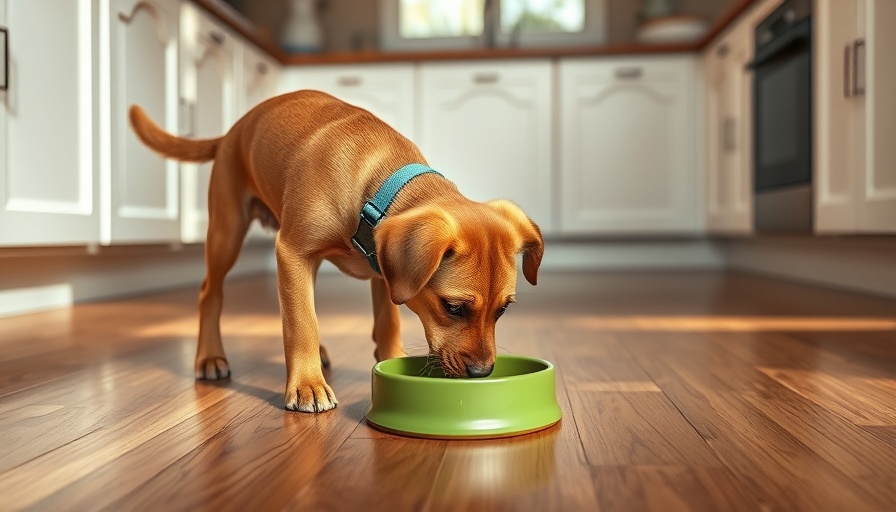 Young dog eating from bowl, possible contaminated dog food.