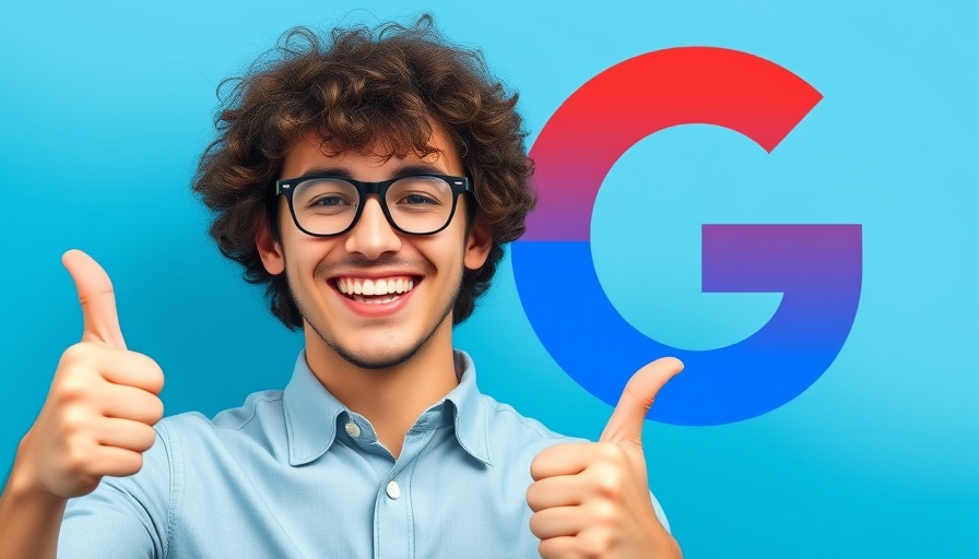 Smiling man with glasses, Google Uses MUVERA, thumbs up gesture, blue backdrop.