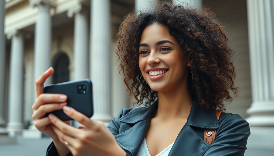 Young woman filming Instagram Reels for MedSpas in urban setting