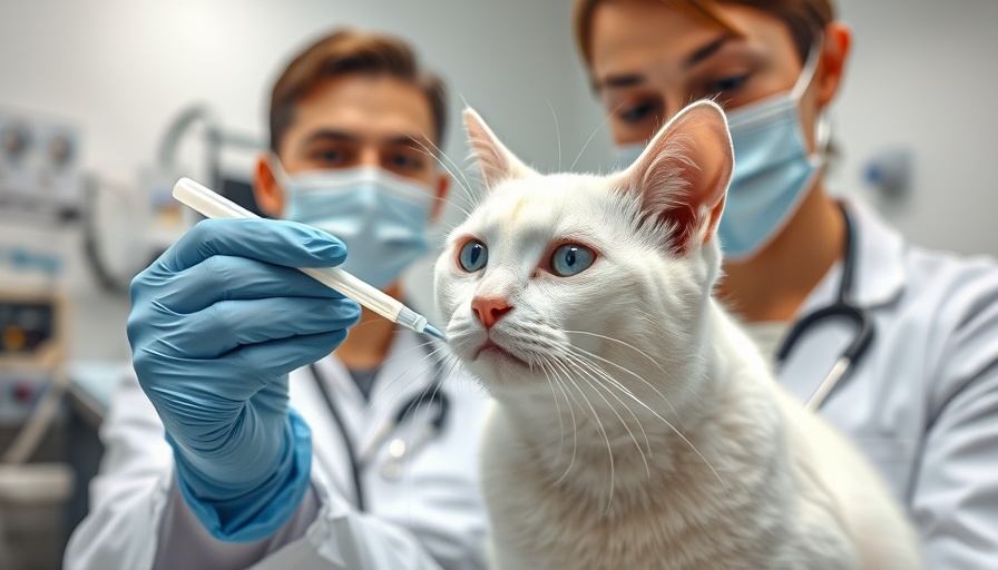 Veterinarian performing genetic screening for feline CKD in clinic.