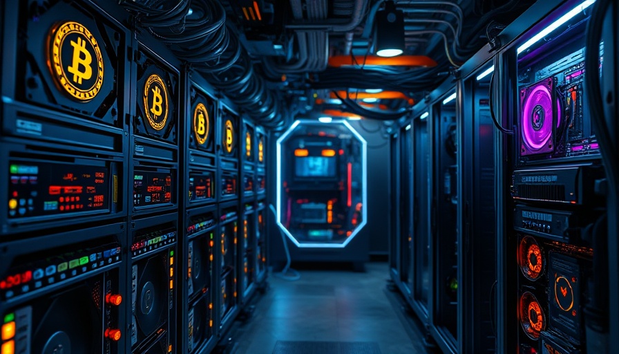 Digital illustration of intricate bitcoin mining setup.