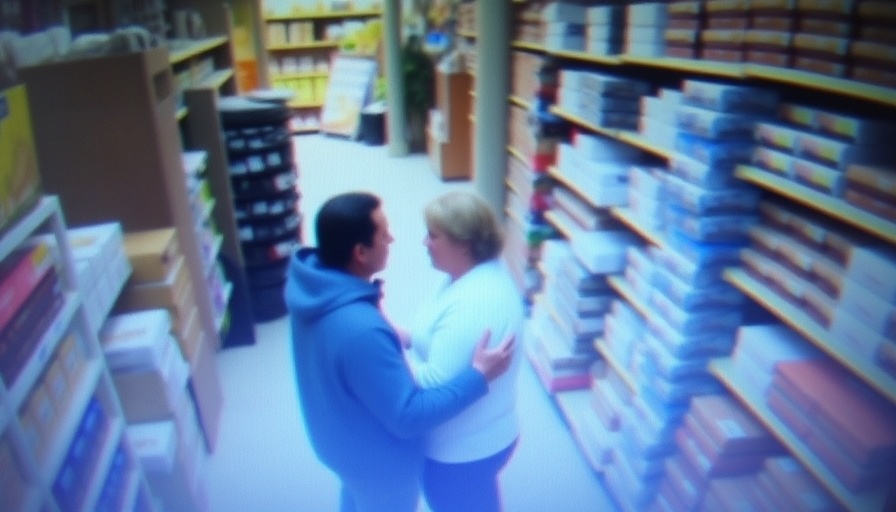 Surveillance footage in store with two individuals.