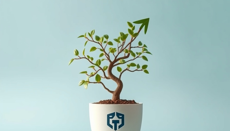 AI-Powered Finance Tools concept: Tree shaped like an upward arrow with a tech logo.