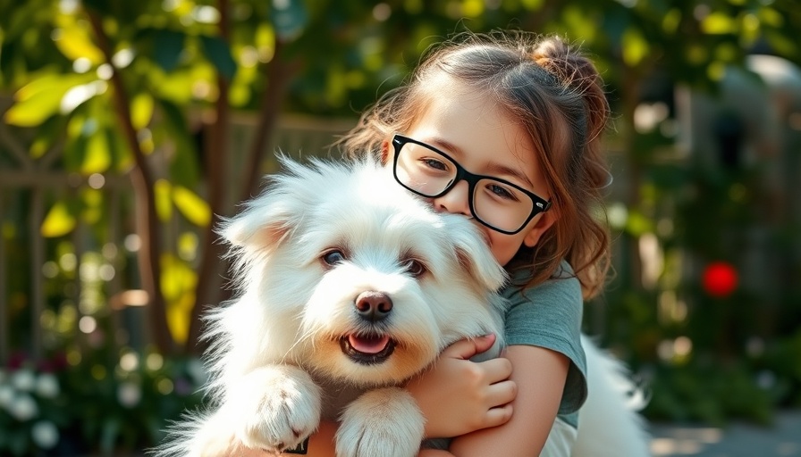 Young girl cuddling a dog in a sunny garden, highlighting rising cost of veterinary care.