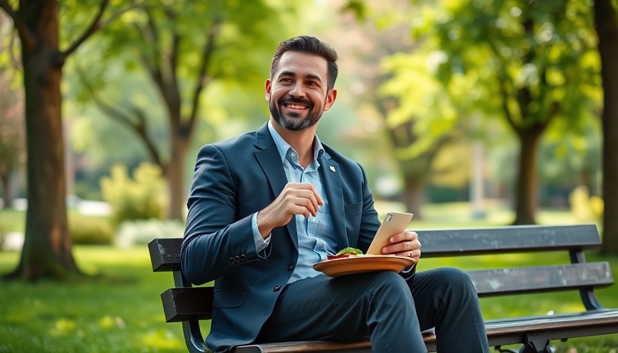 Professional enjoying lunch break outdoors boosting productivity.