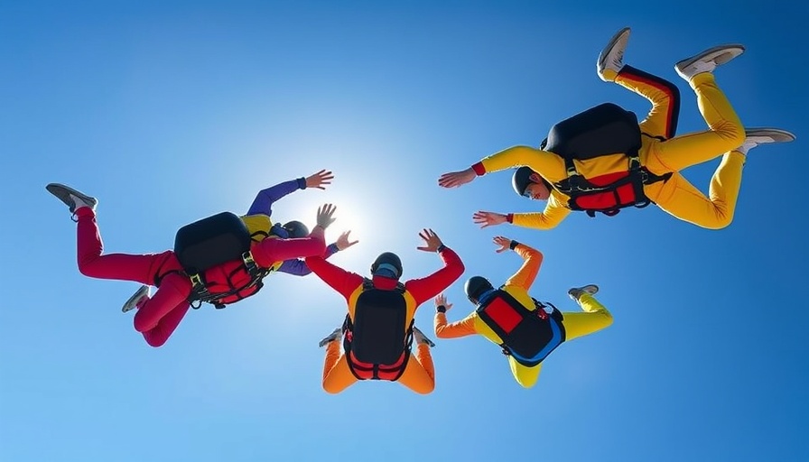 Teamwork symbolized by skydivers forming a circle, representing leadership.