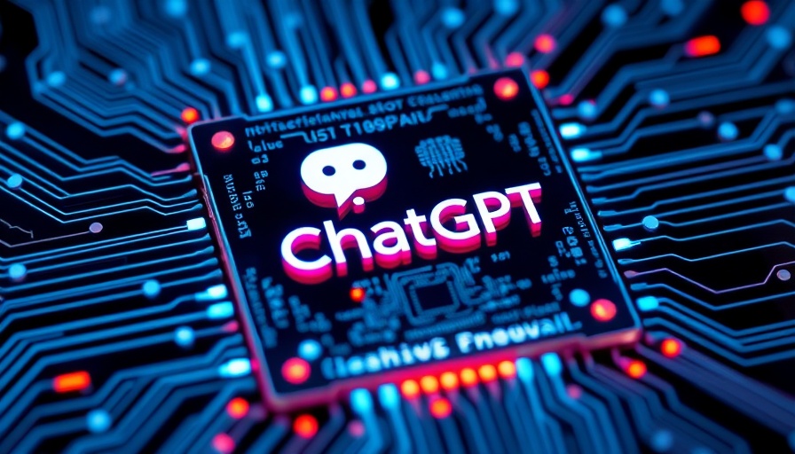 Futuristic tech chip with ChatGPT, blue glow, circuitry design.