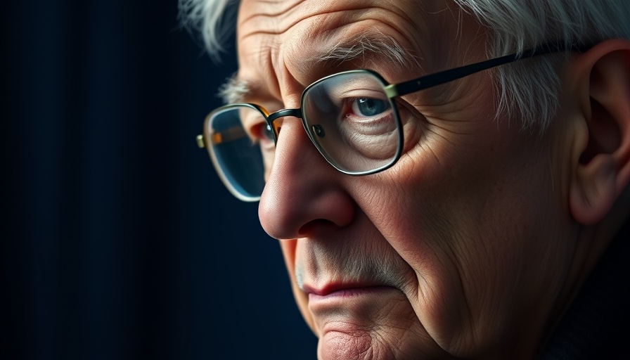 Elderly man with glasses and contemplative expression.