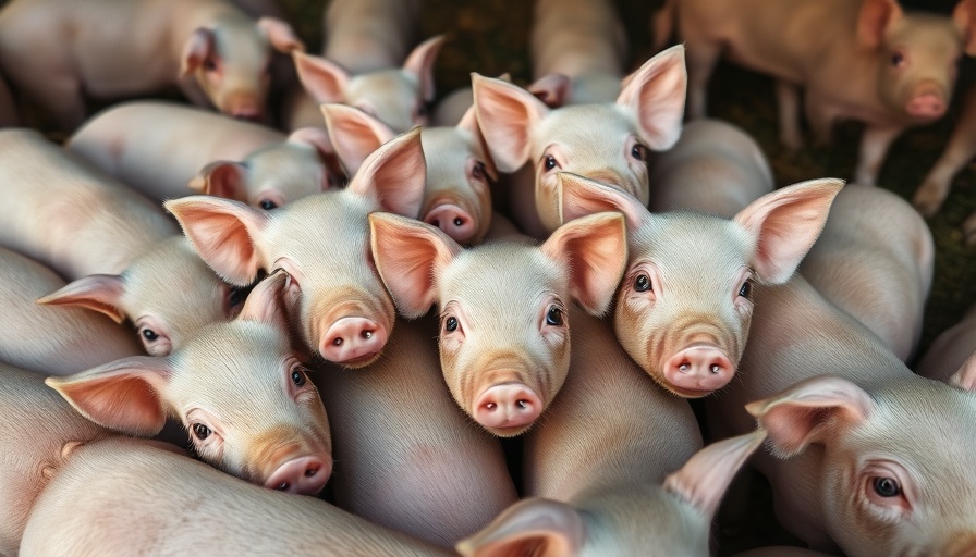 Pink pigs huddling on a farm, illustrating swine studies.