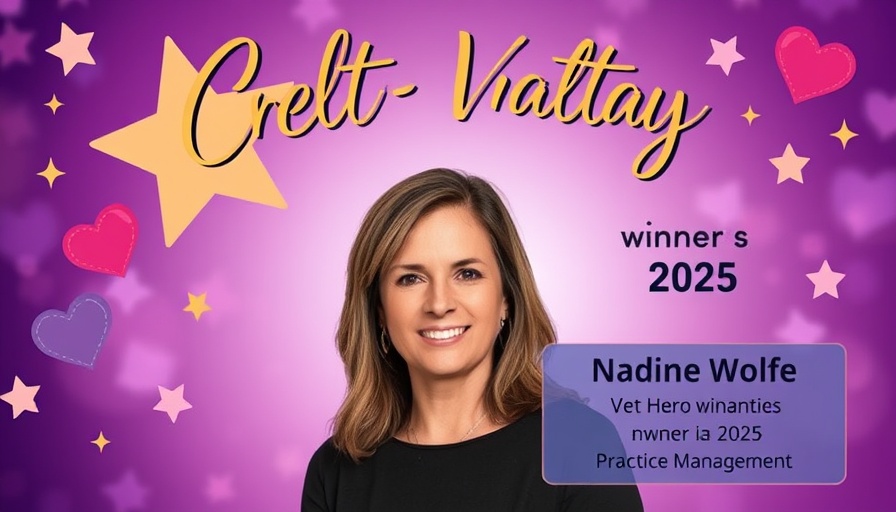 Veterinary Practice Management Insights award poster with winner Nadine Wolfe.