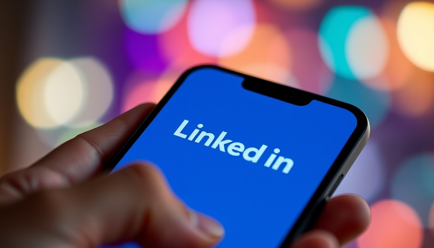 Smartphone displaying LinkedIn logo with colorful bokeh background.
