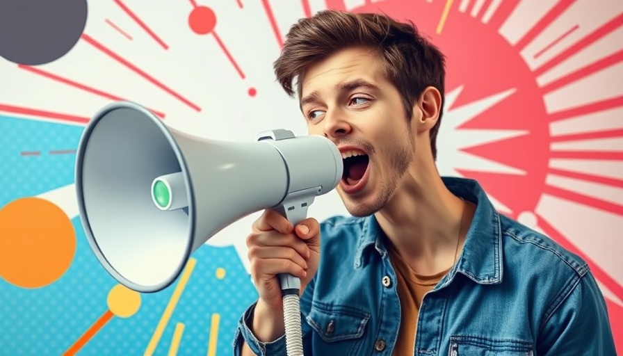 Vibrant young person with megaphone, Veterinary Brand Voice theme