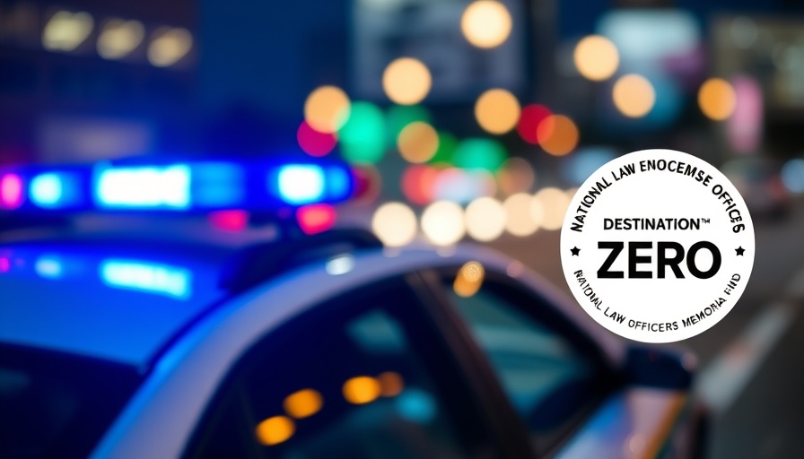 Police car with blue lights and memorial fund logo; promoting officer wellness.