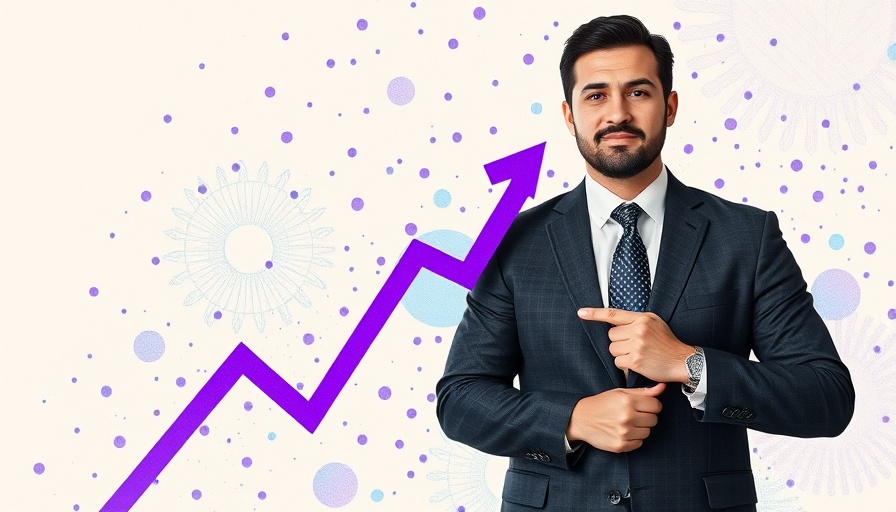 Quality Audiences concept: Businessman on purple graph arrow, lower traffic insight.