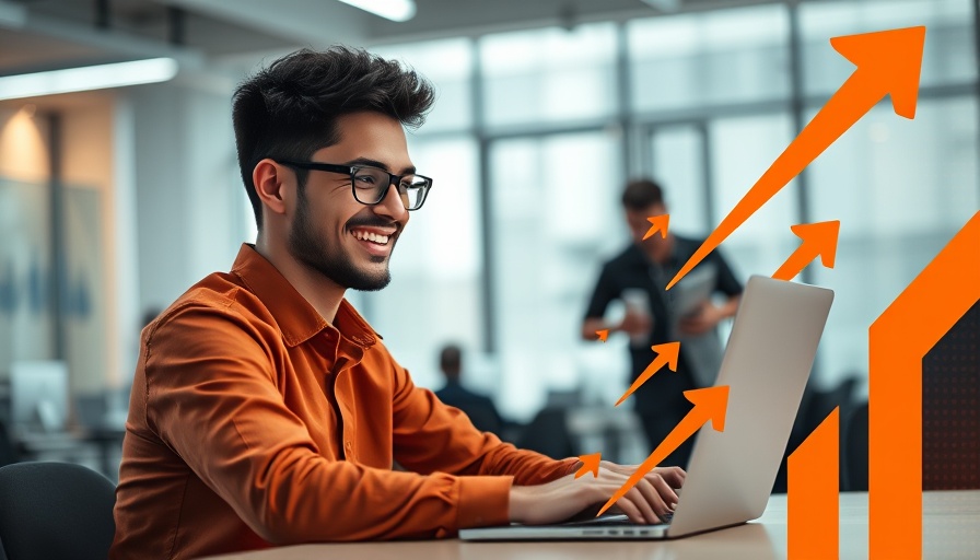 Signs it's time to redesign your website: modern graphic elements with a man on a laptop.