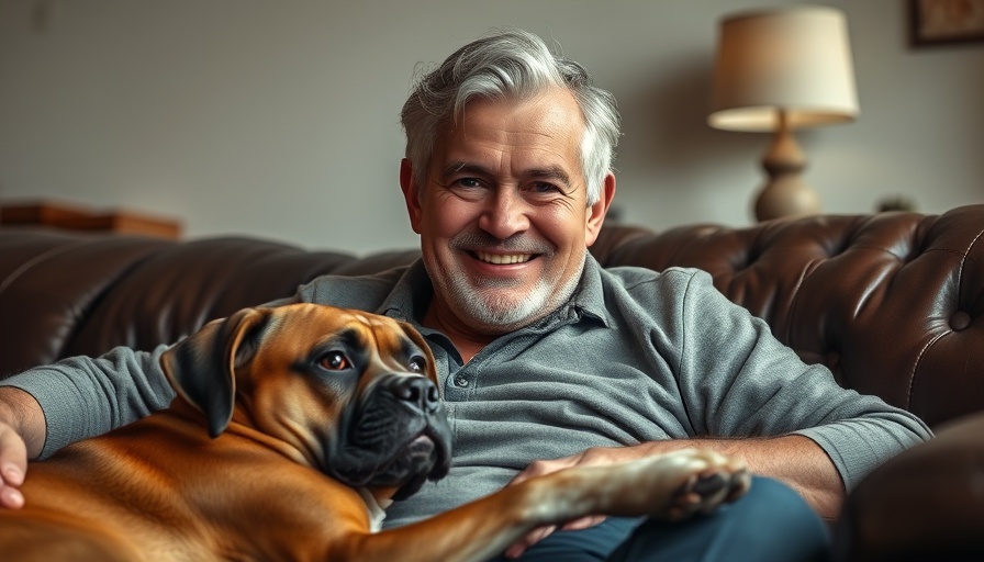Older man with dog on couch, illustrating canine health early warning system.