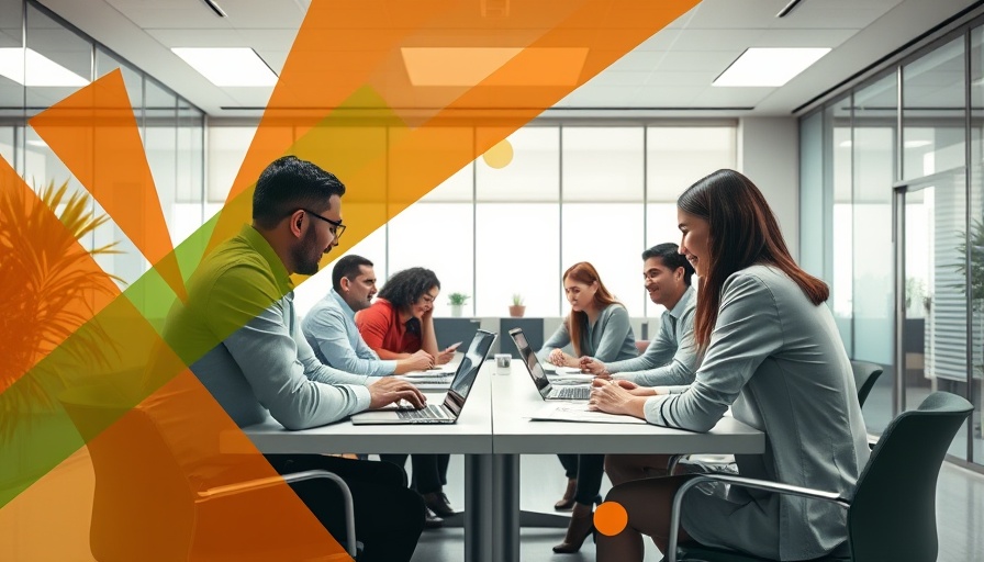 Modern office meeting with abstract overlays, AI in Veterinary Practices.