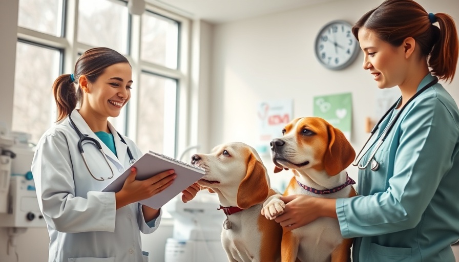 Veterinary team examining a beagle in a modern clinic, Illinois certified veterinary technician title protection.
