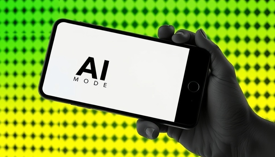 Phone displaying AI Mode on screen with vibrant dotted background.
