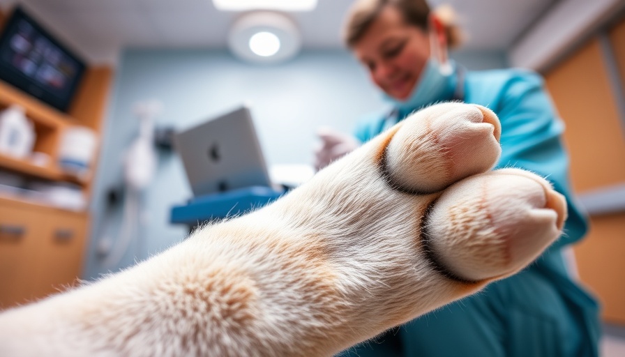 Close-up of dog's paw in veterinary care, rapid triage.