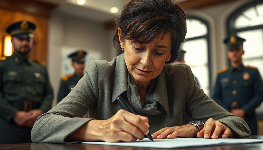 Woman signing document; Sherrill's Law.