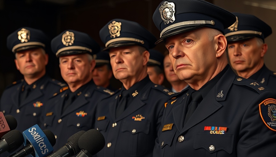 Group of police officers addressing theft ring bust at press conference.