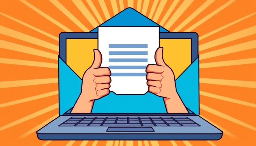 Graphic of engaging email types with laptop and thumbs up.