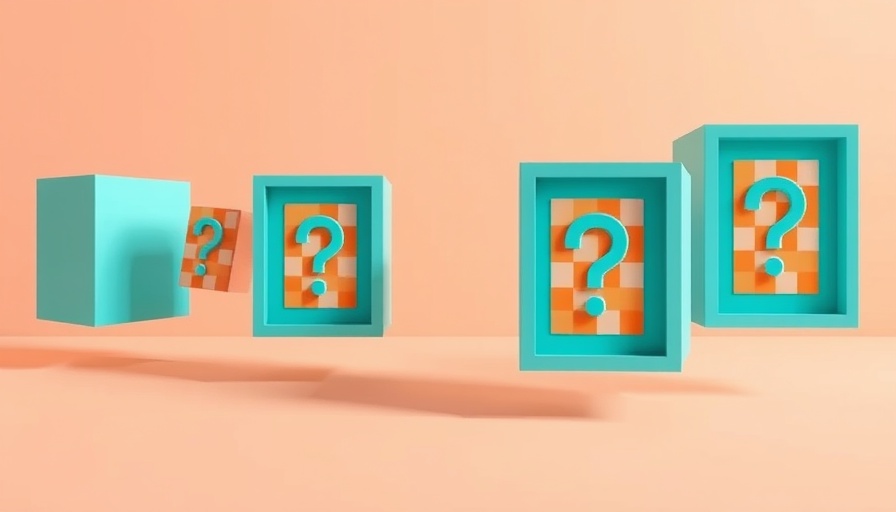 Colorful abstract question mark boxes floating, symbolizing veterinary practice success.