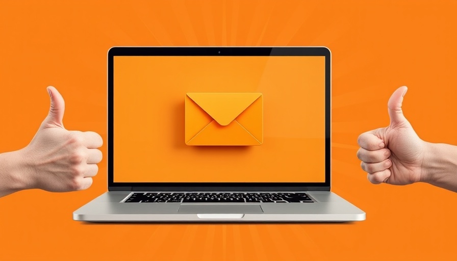Creative digital collage of an envelope, laptop, and thumbs-up.