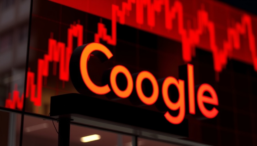 Illuminated Google sign with stock graph, red and black tones showing urgency.