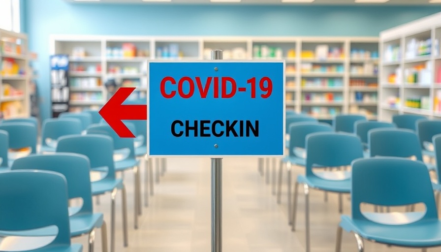 COVID-19 vaccine check-in sign in a pharmacy setting.