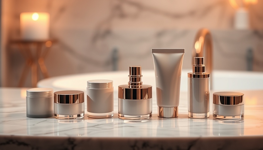 Mini packaging in beauty products on marble surface