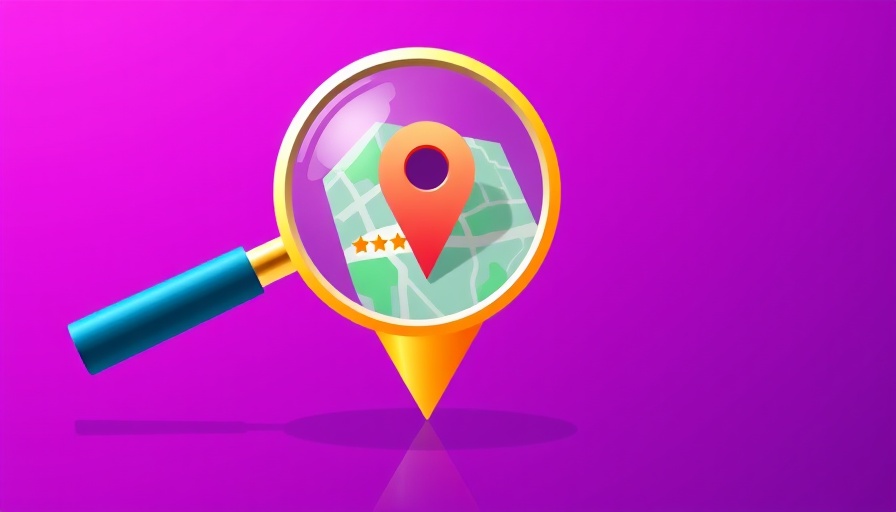 AI visibility strategies for veterinary clinics illustration with magnifying glass and digital map.