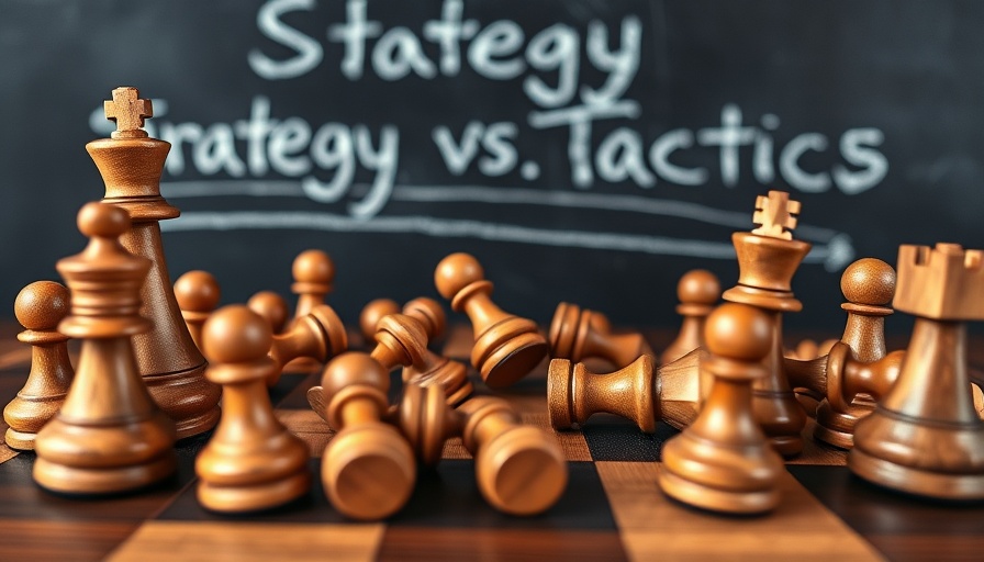 Chessboard with 'Strategy vs. Tactics' message; SEO Strategy for Veterinary Clinics concept.