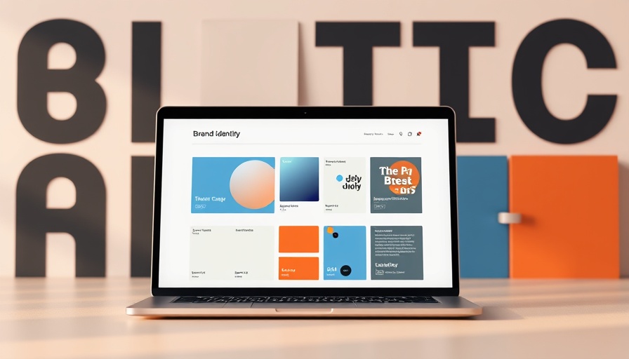 Laptop showcasing brand identity elements, including colors and fonts.