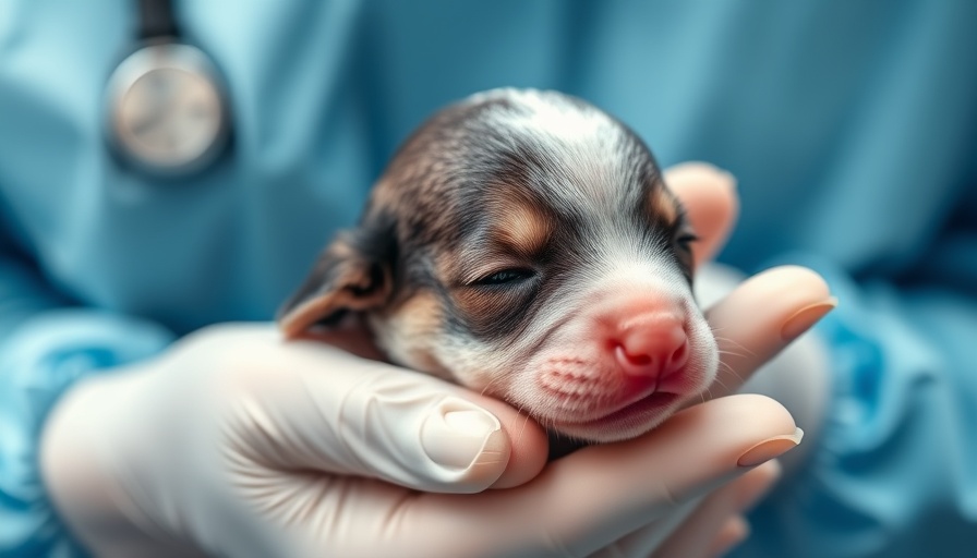 Veterinarian handling newborn puppy with care, demonstrating newborn resuscitation guidelines for veterinary care.
