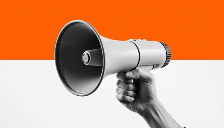 Monochrome megaphone against bold background, AI-driven marketing symbolism.