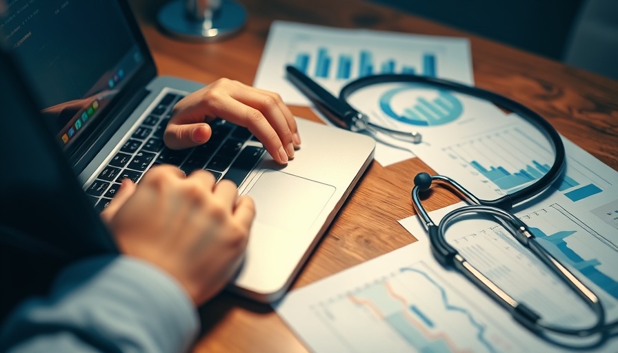 Veterinary practice owner planning retirement on laptop with stethoscope.