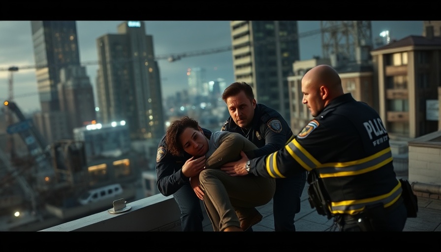 Law enforcement officers in dramatic rooftop rescue showing teamwork.