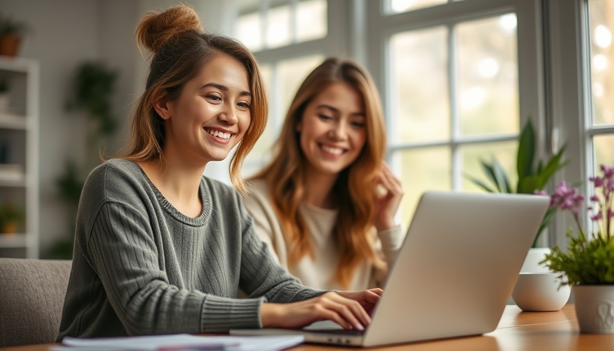 Young woman smiling while working on a laptop, reflecting AI marketing strategies for B2C and B2B.