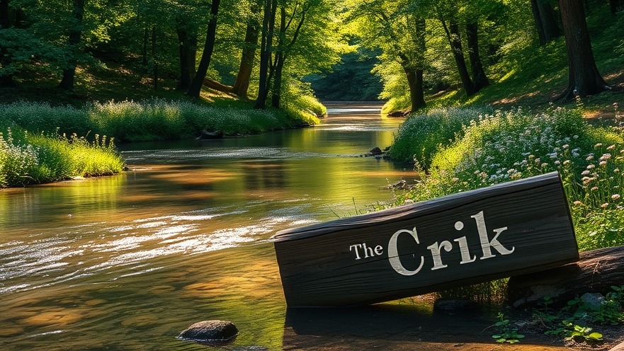Serene scene of White Creek, NY, featuring lush greenery and 'The Crik' sign.