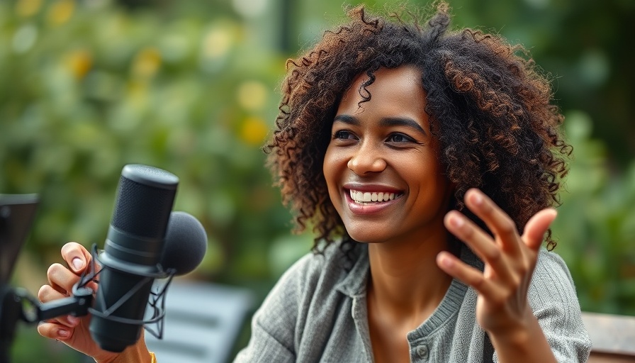Smiling woman in podcast setting, innovation in nonprofit organizations theme.