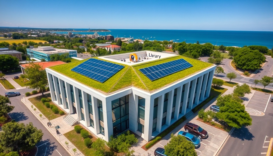 Fort Myers Beach Library reopening aerial view with green roof.